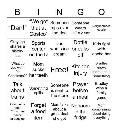 Steidle Family Thanksgiving Bingo Card