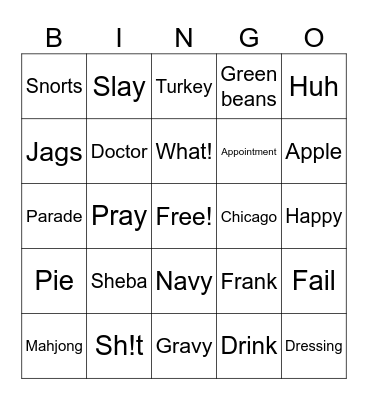 Thanksgiving Day Bingo Card