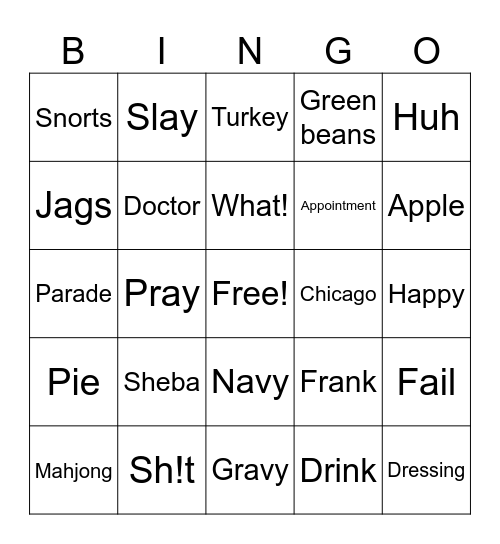 Thanksgiving Day Bingo Card