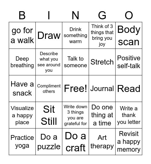 Mindfulness BINGO Card