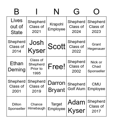 Townie Bingo Card
