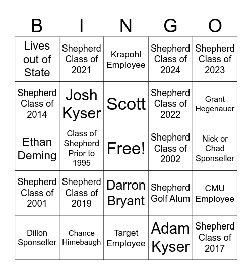 Townie Bingo Card