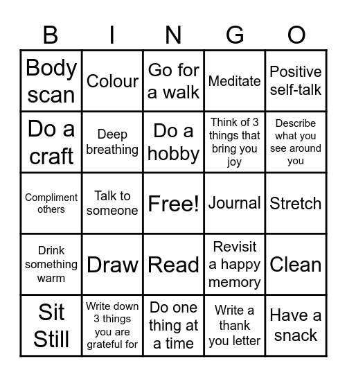 Mindfulness BINGO Card