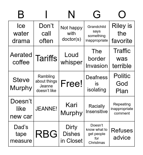 Davis Thanksgiving Bingo Card