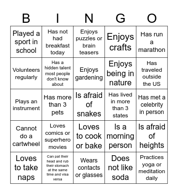 Find a Staff Member Who... Bingo Card