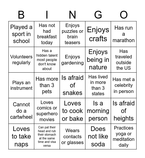 Find a Staff Member Who... Bingo Card