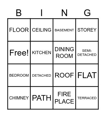 HOUSE VOCABULARY Bingo Card
