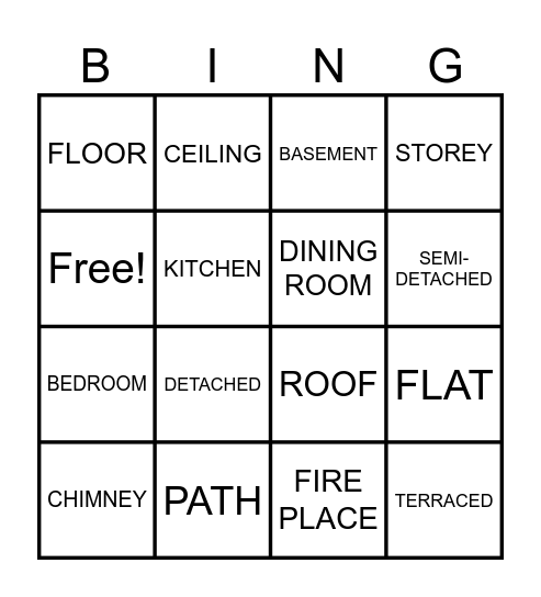 HOUSE VOCABULARY Bingo Card