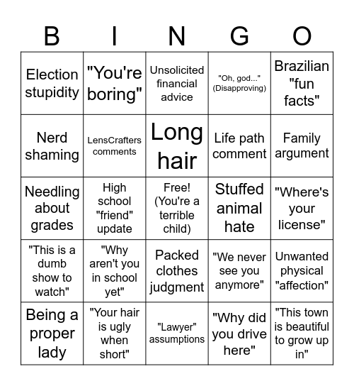 Inna Nutshell Bingo Card