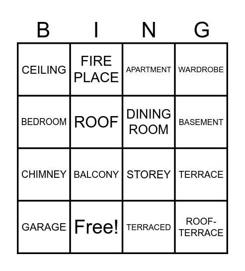 HOUSE VOCABULARY Bingo Card