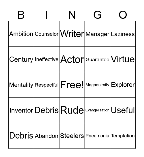 Vocabulary in Action Ch. 1 Bingo Card