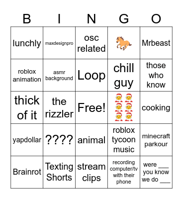 yt shorts bingp Bingo Card