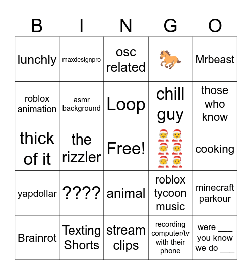 yt shorts bingp Bingo Card