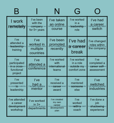 Career Path Bingo Card