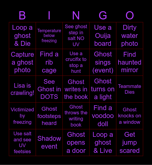 ShanaLeigh's Phasmo Bingo Card