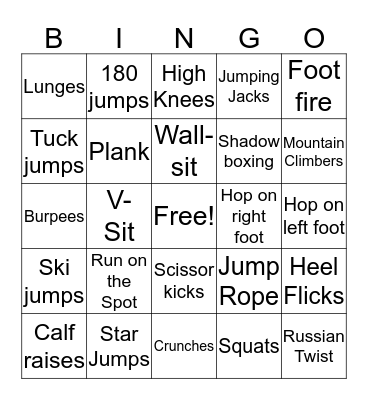 Fitness Bingo Card
