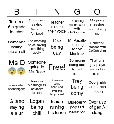 December ACES pridictions Bingo Card