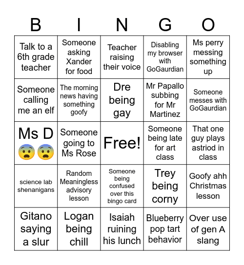 December ACES pridictions Bingo Card