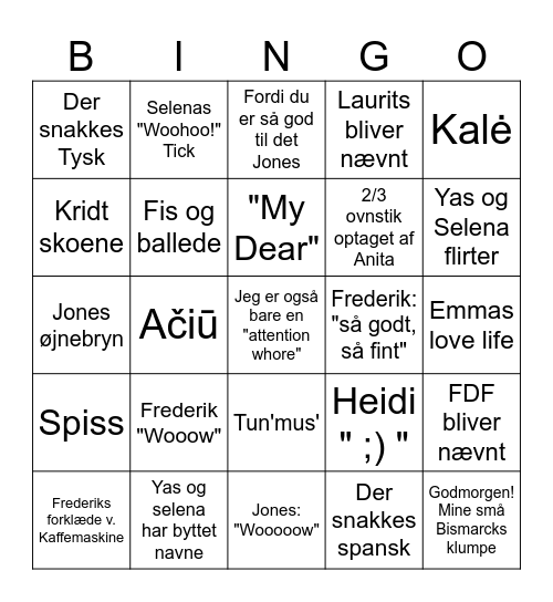 Køkken BINGO Card