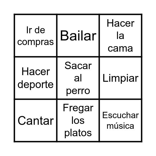 ACTIVIDADES Y HOBBIES Bingo Card