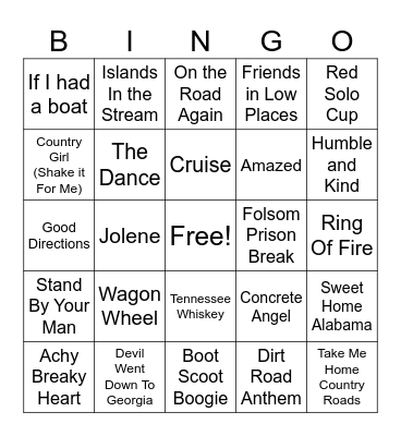 Country Music Bingo Card