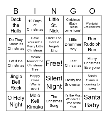 Christmas Music Bingo Card