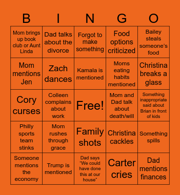 Thanksgiving 2024 Bingo Card