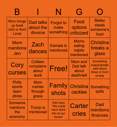 Thanksgiving 2024 Bingo Card