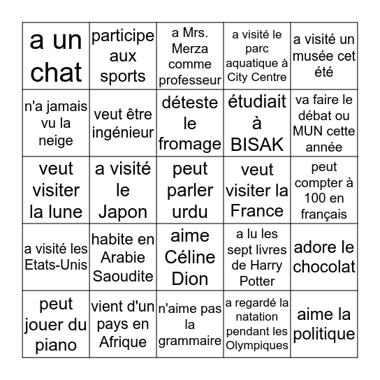 Qui? Bingo Card