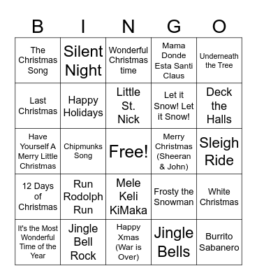 Christmas Music Bingo Card