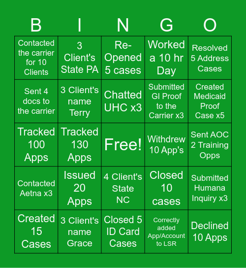 AEP Bingo Card