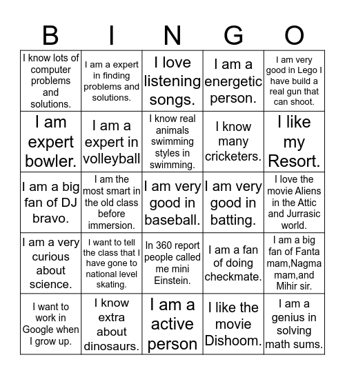 Shaan Bingo Card