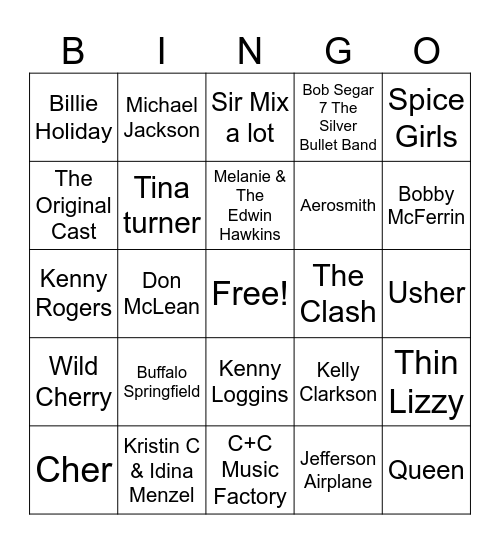 Artist Bingo Card