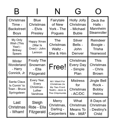 Christmas Classics Bingo Card