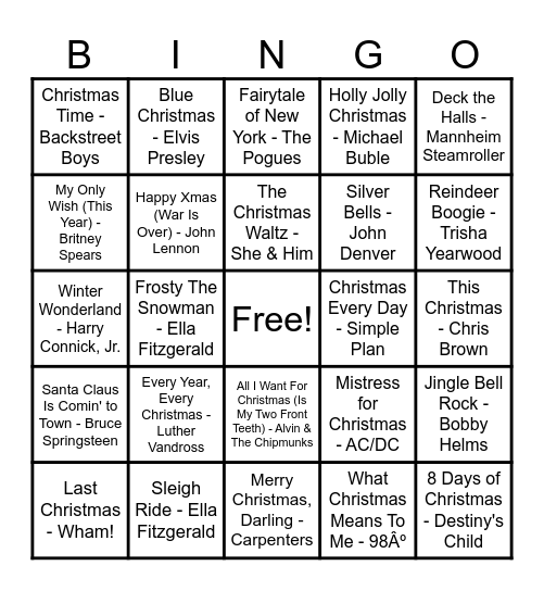 Christmas Classics Bingo Card