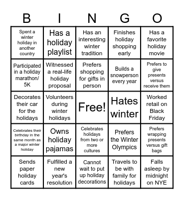 Jingle Mingle Bingo Card