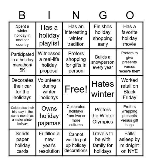 Jingle Mingle Bingo Card