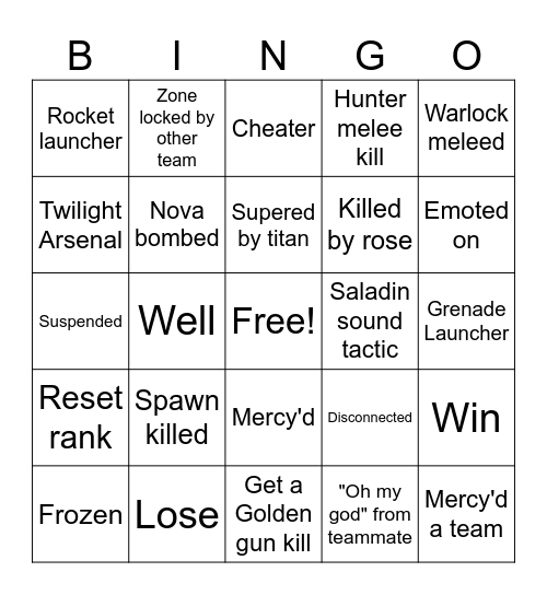 Crucible Bingo Card