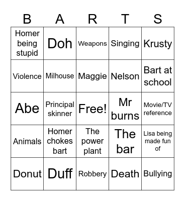 Simpsons bingo Card