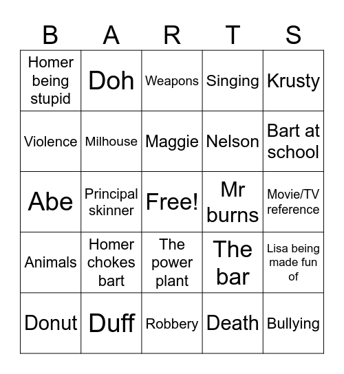 Simpsons bingo Card