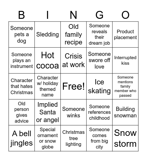 Hallmark Bingo Card