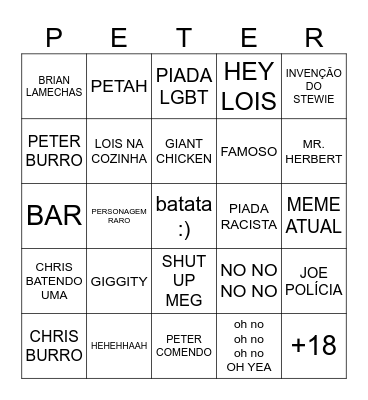 FAMILY GUY BINGO Card