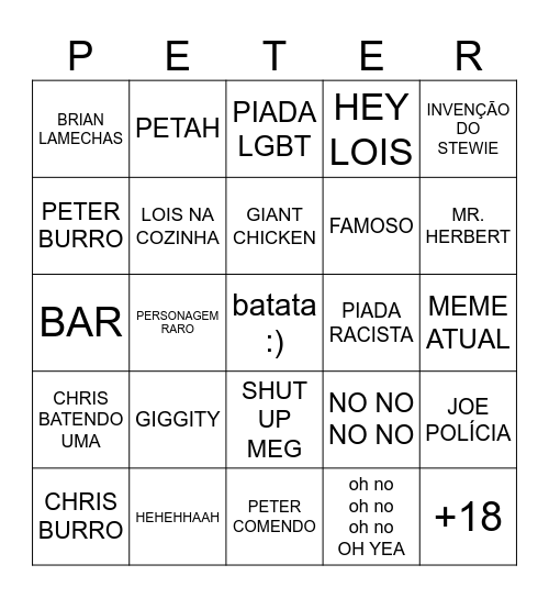 FAMILY GUY BINGO Card