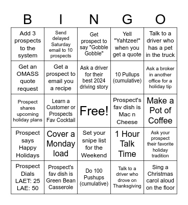 Tucson Holiday Bingo Card