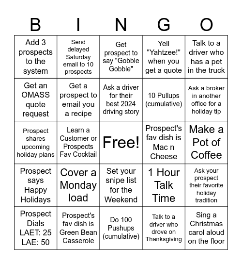 Tucson Holiday Bingo Card