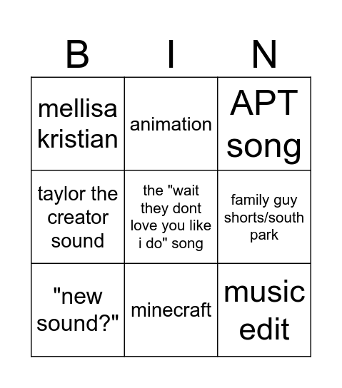 yt shorts bingo Card