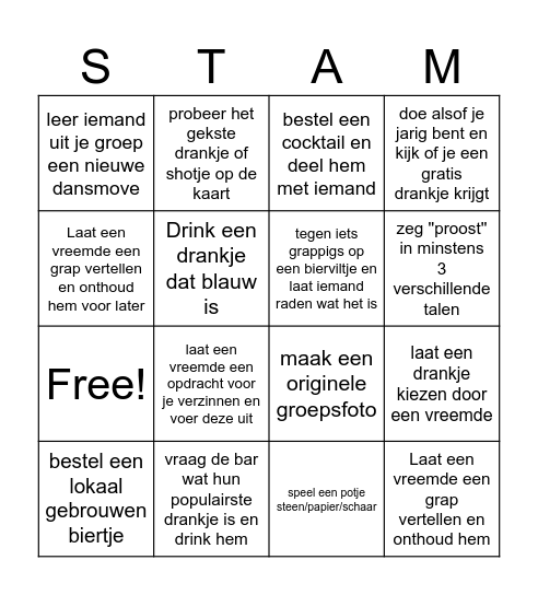 Stam kroegentocht Bingo Card