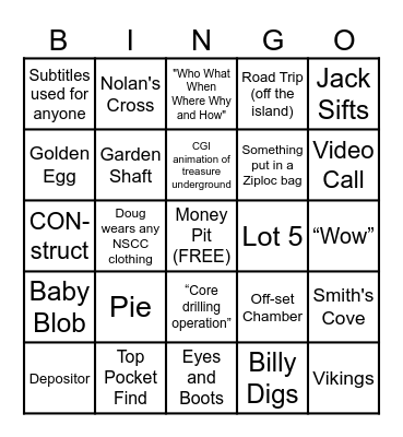Curse of Oak Island Bingo Card