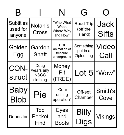 Curse of Oak Island Bingo Card