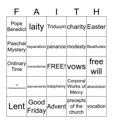 Call to Faith Bingo Card